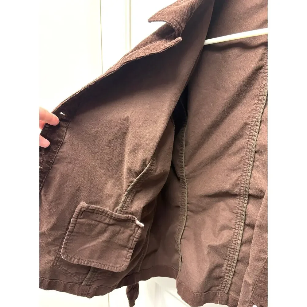 Chico’s Jacket Brown Corduroy Barn Coat Women’s XL Cotton Button Front Utility